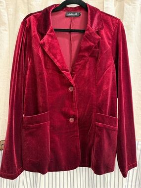 Women's Velvet Blazer Jacket - Deep Red Burgundy